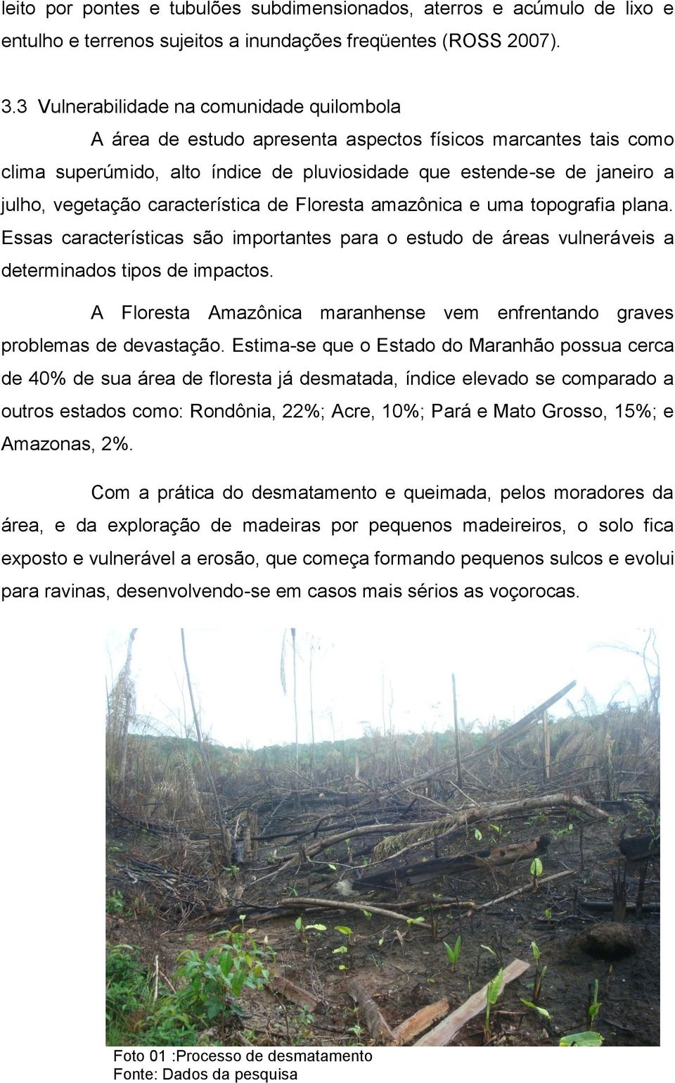 característica de Floresta amazônica e uma topografia plana. Essas características são importantes para o estudo de áreas vulneráveis a determinados tipos de impactos.