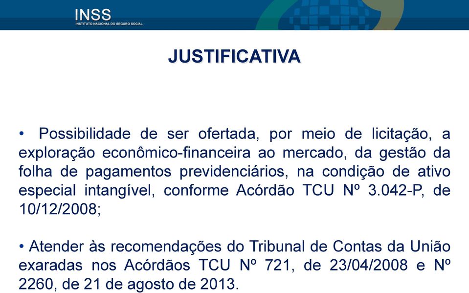 ativo especial intangível, conforme Acórdão TCU Nº 3.