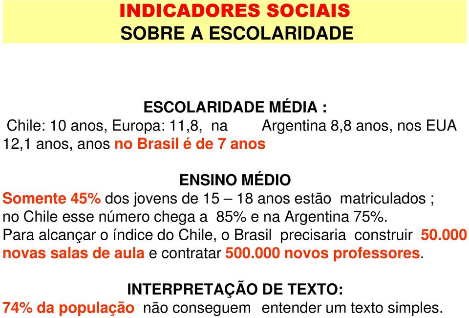 número chega a 85% e na Argentina 75%. Para alcançar o índice do Chile, o Brasil precisaria construir 50.