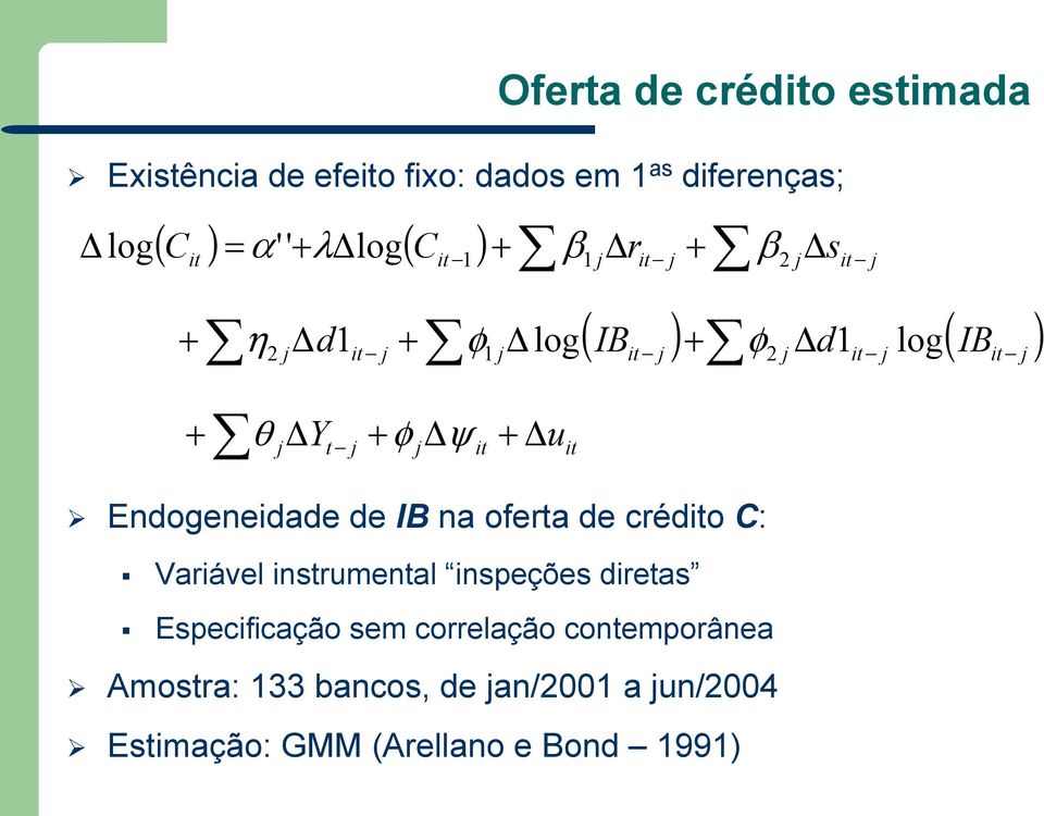 Endogeneidade de IB na ofera de crédio C: Variável insrumenal inspeções direas Especificação sem