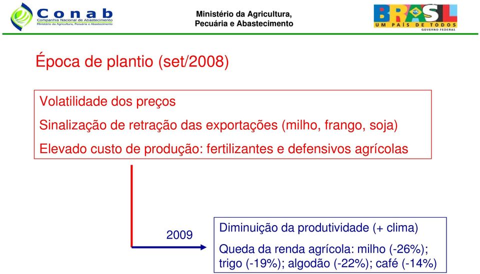 fertilizantes e defensivos agrícolas 2009 Diminuição da produtividade (+