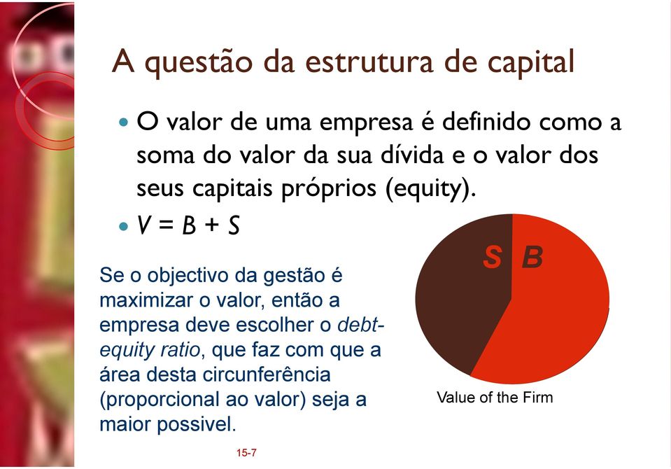 V = + e o objectivo da gestão é maximizar o valor, então a empresa deve escolher o