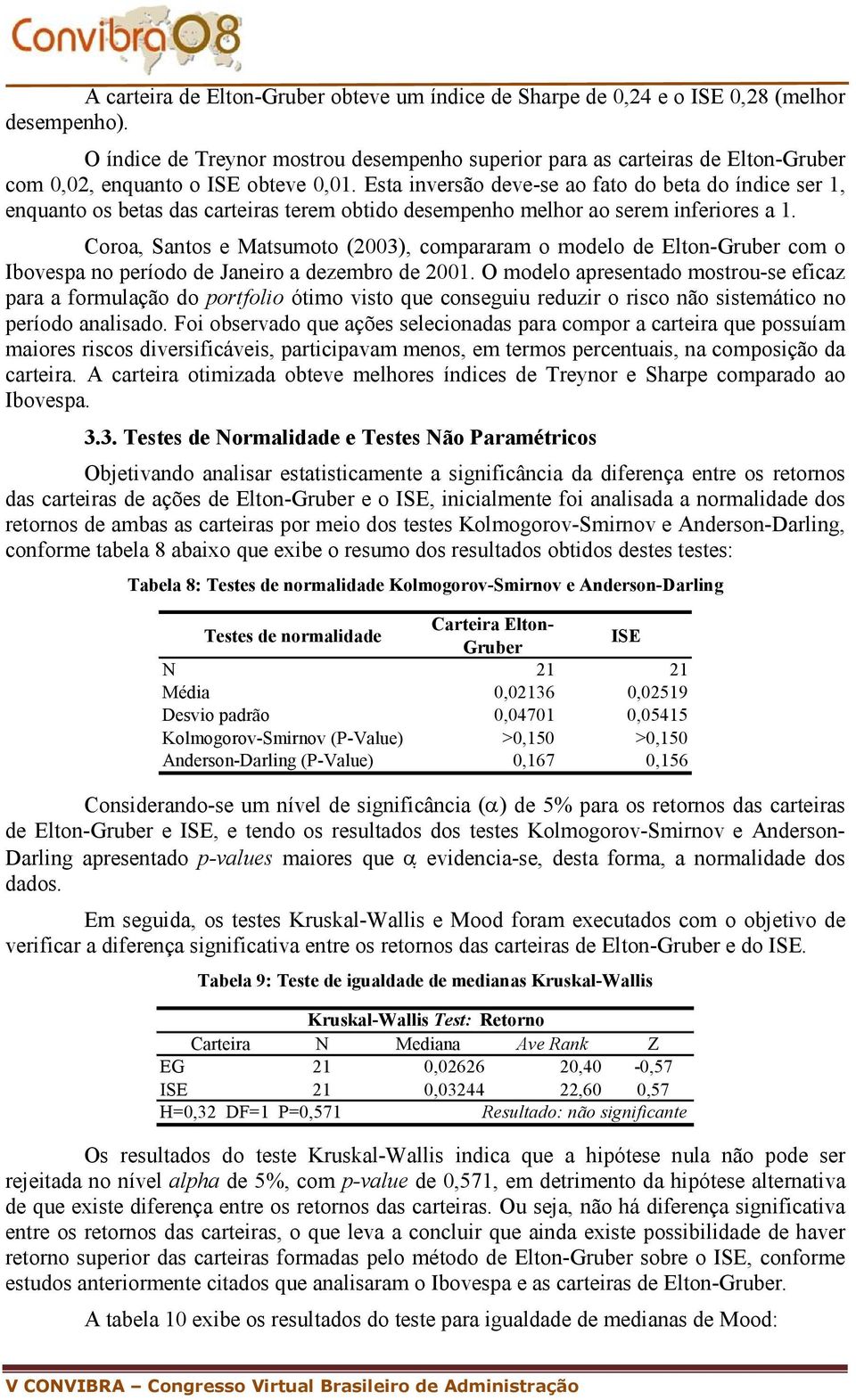 Esta nversão deve-se ao fato do beta do índce ser 1, enquanto os betas das carteras terem obtdo desempenho melhor ao serem nferores a 1.