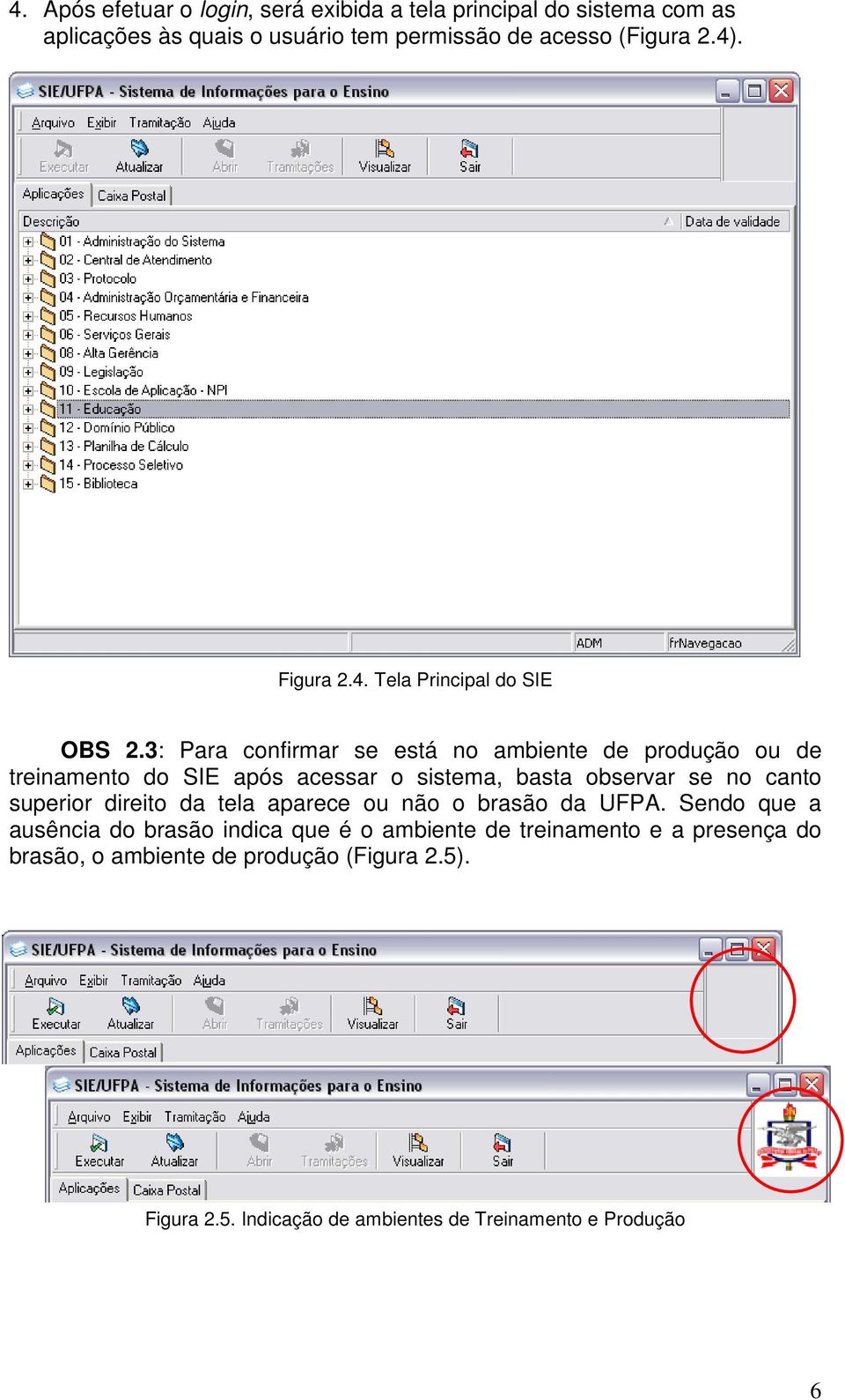 3: Para confirmar se está no ambiente de produção ou de treinamento do SIE após acessar o sistema, basta observar se no canto superior