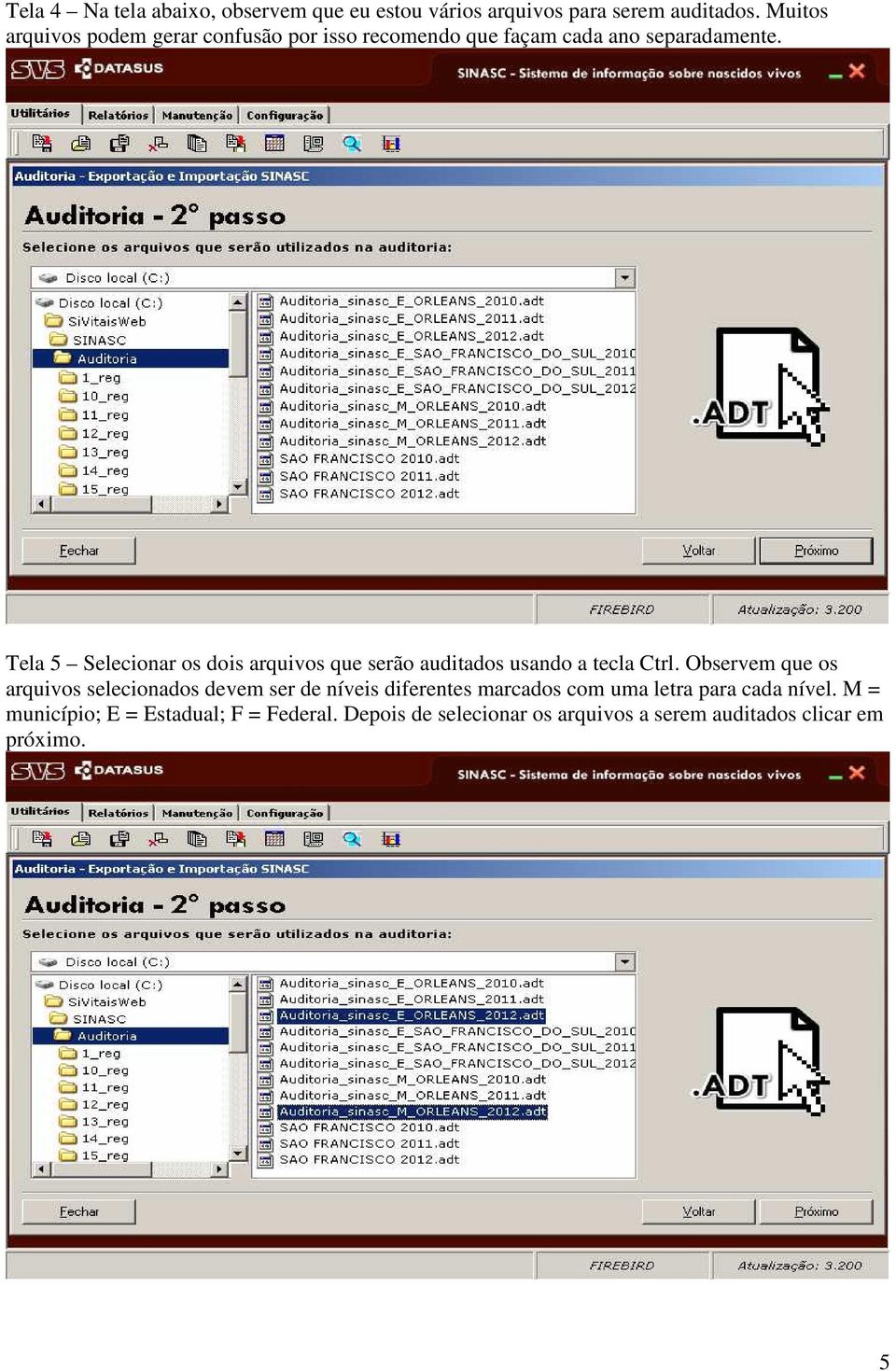 Tela 5 Selecionar os dois arquivos que serão auditados usando a tecla Ctrl.