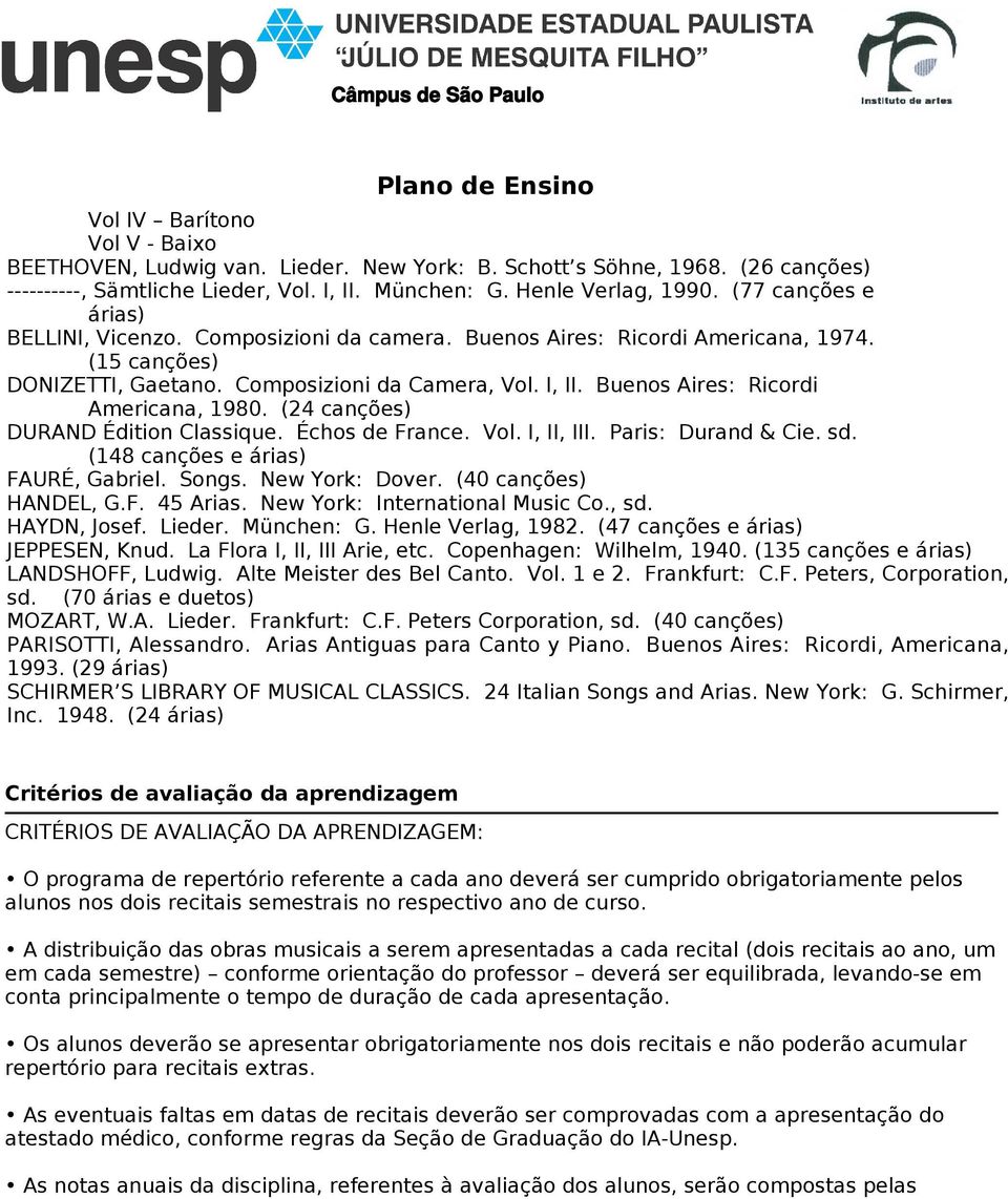 Buenos Aires: Ricordi Americana, 1980. (24 canções) DURAND Édition Classique. Échos de France. Vol. I, II, III. Paris: Durand & Cie. sd. (148 canções e árias) FAURÉ, Gabriel. Songs. New York: Dover.