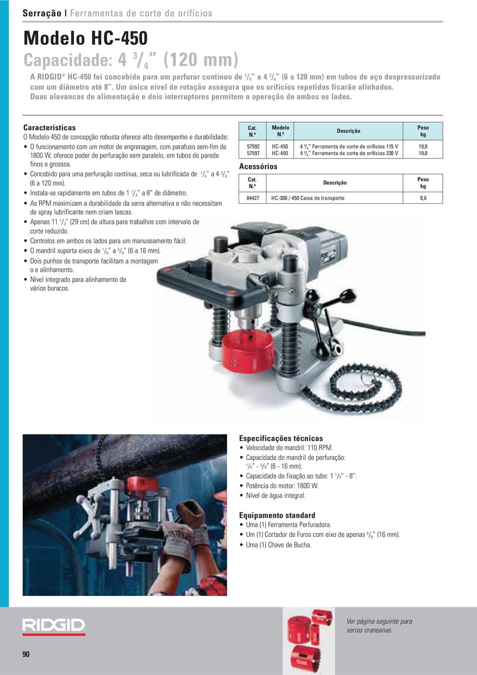 O 450 de concepção robusta oferece alto desempenho e durabilidade: O funcionamento com um motor de engrenagem, com parafuso sem-fim de 1800 W, oferece poder de perfuração sem paralelo, em tubos de