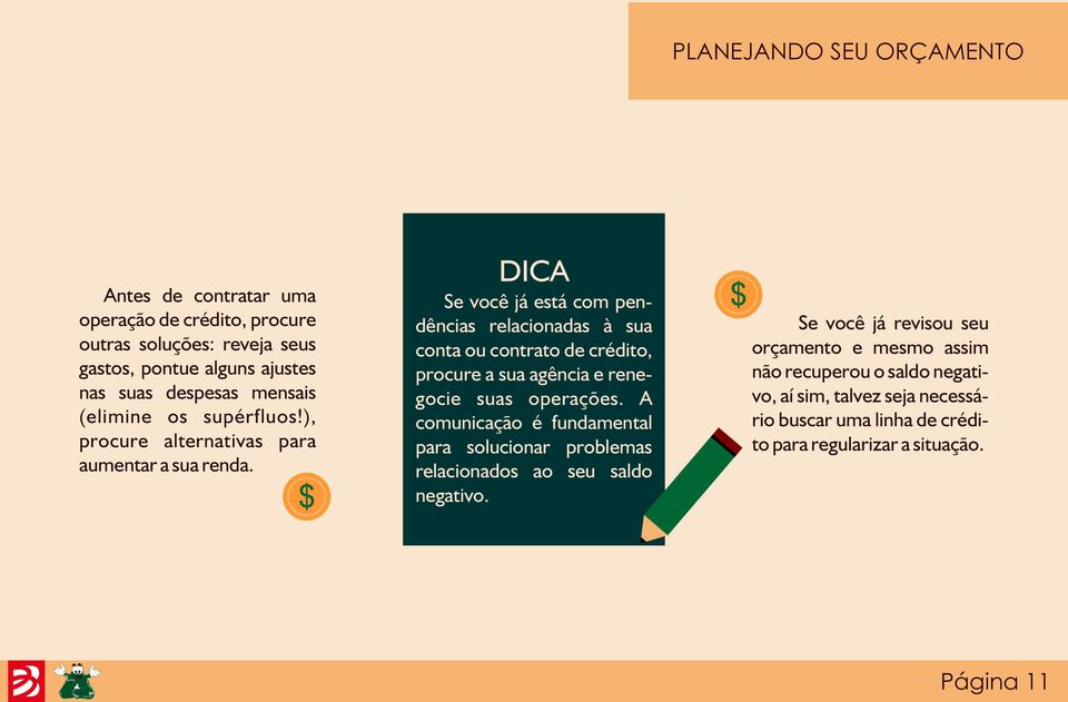 DICA Se você já está com pendências relacionadas à sua conta ou contrato de crédito, procure a sua agência e renegocie suas operações.