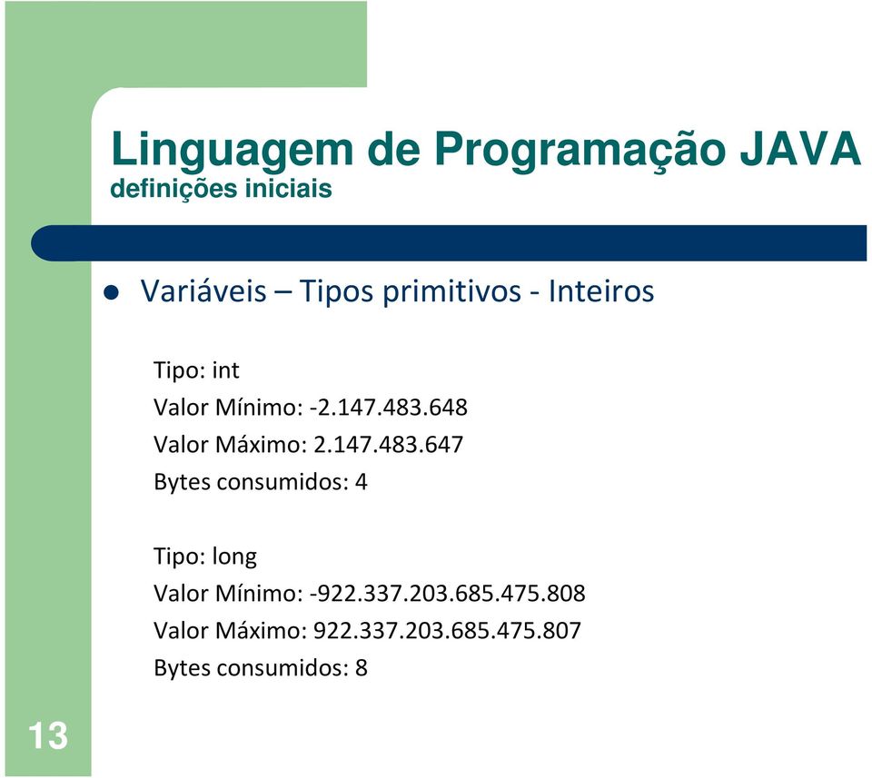 648 Valor Máximo: 2.147.483.