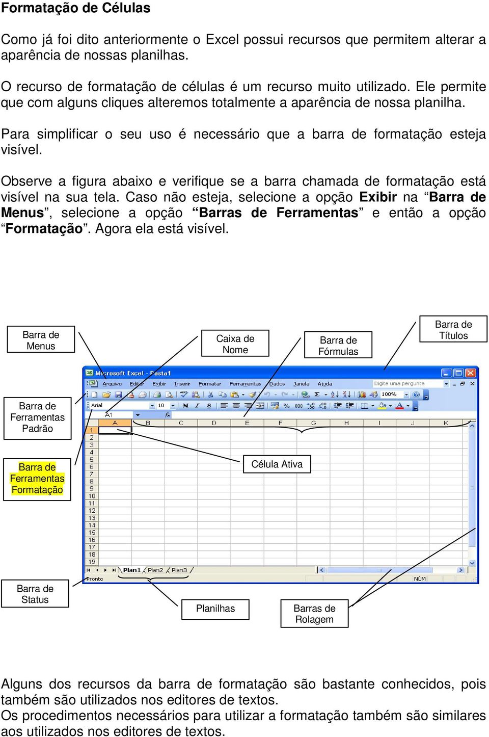 Observe a figura abaixo e verifique se a barra chamada de formatação está visível na sua tela.