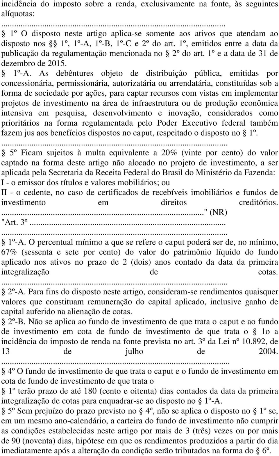 1º, emitidos entre a data da publicação da regulamentação mencionada no 2º do art. 1º e a data de 31 de dezembro de 2015. 1º-A.