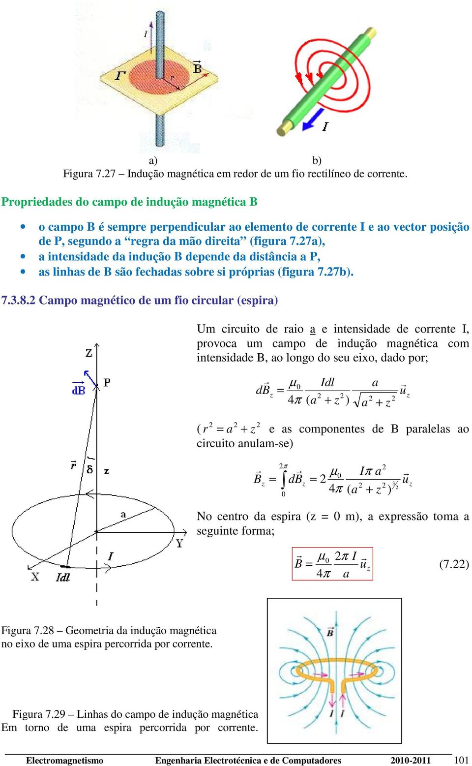 7a), a intensidade da indução B depende da distância a P, as linhas de B são fechadas sobe si pópias (figua 7.7b). 7.3.8.