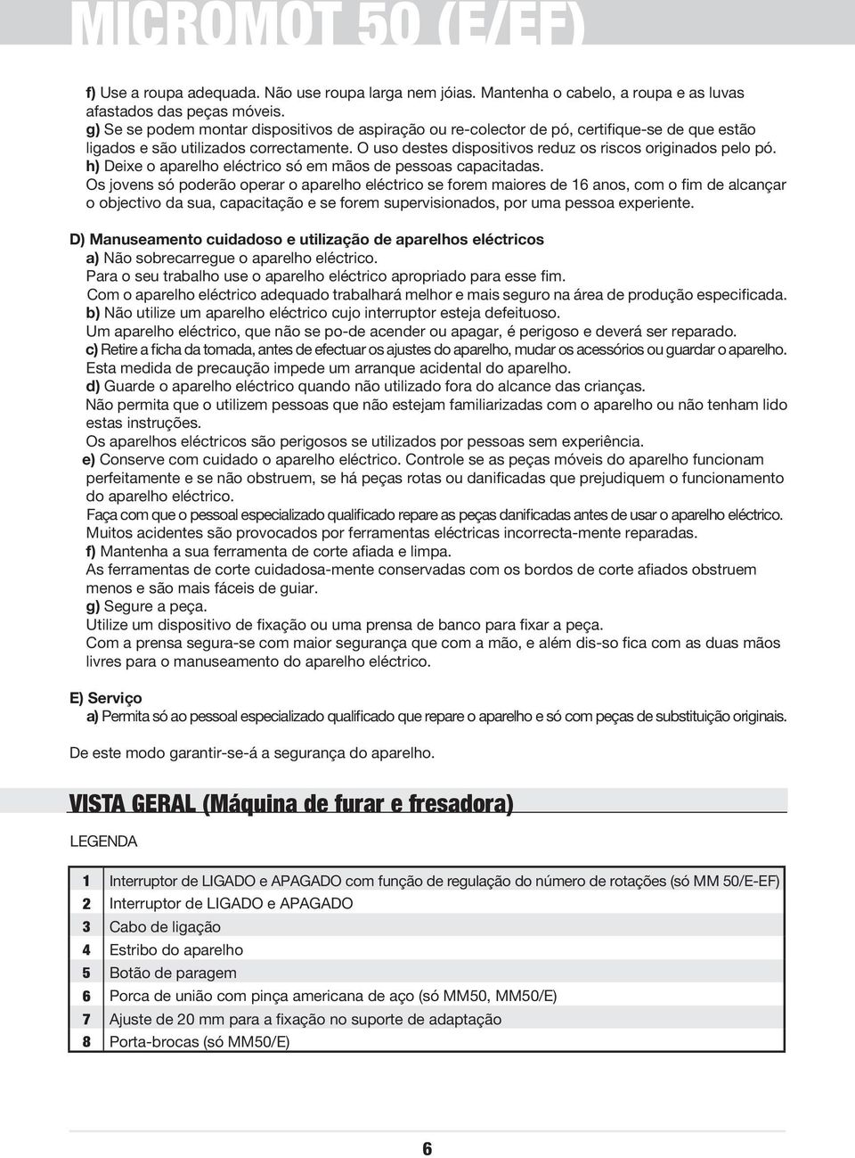 h) Deixe o aparelho eléctrico só em mãos de pessoas capacitadas.