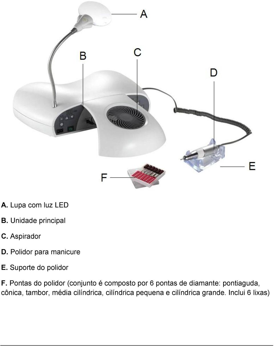 Pontas do polidor (conjunto é composto por 6 pontas de diamante: