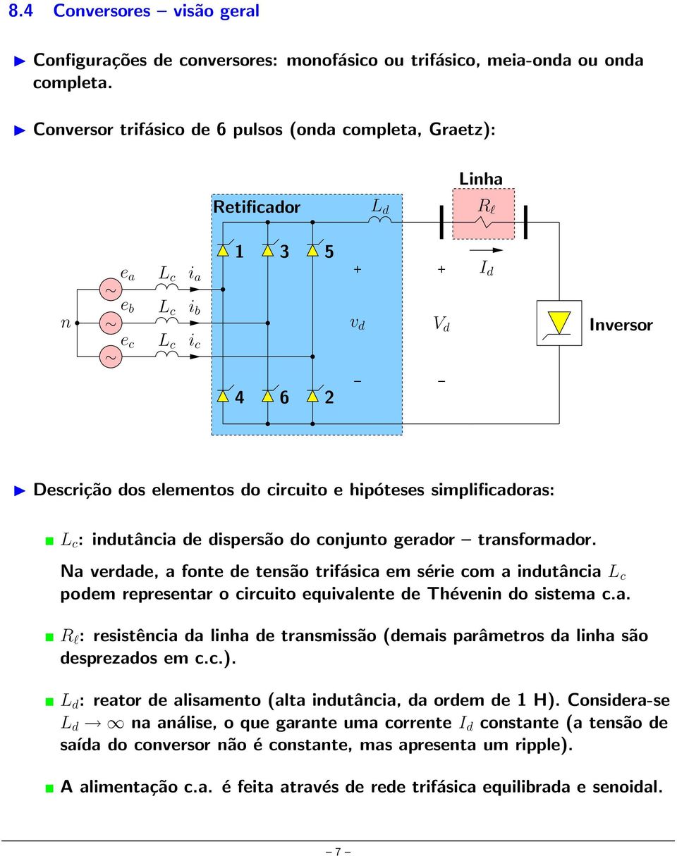 hipóteses simplificadoras: L c : indutância de dispersão do conjunto gerador transformador.