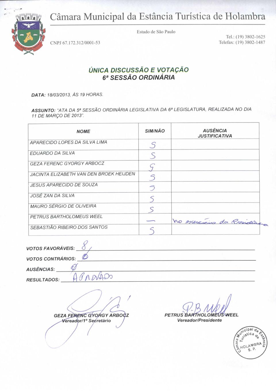 NOME APARECIDO LOPES DA SILVA UMA EDUARDO DA SILVA GEZA FERENC GYORGY ARBOCZ JACINTA ELIZABETH VAN DEN BROEK HEIJDEN JESUS APARECIDO DE SOUZA JOSÊZAN DA SILVA MAURO