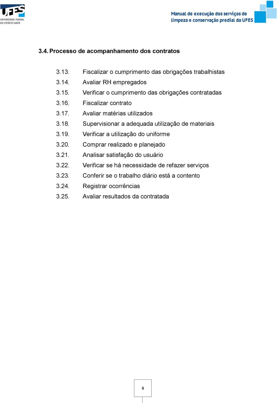 Supervisionar a adequada utilização de materiais 3.19. Verificar a utilização do uniforme 3.20. Comprar realizado e planejado 3.21.