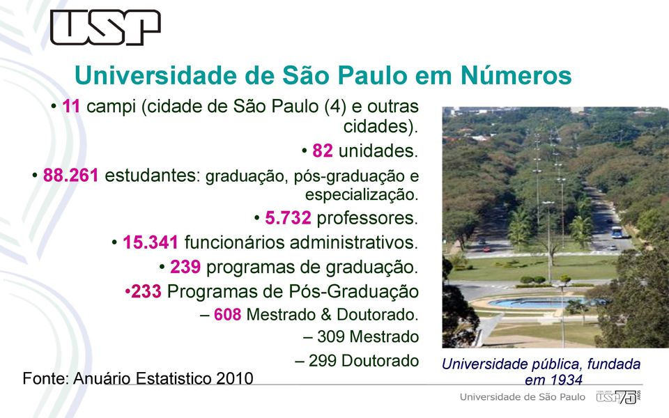 341 funcionários administrativos. 239 programas de graduação.