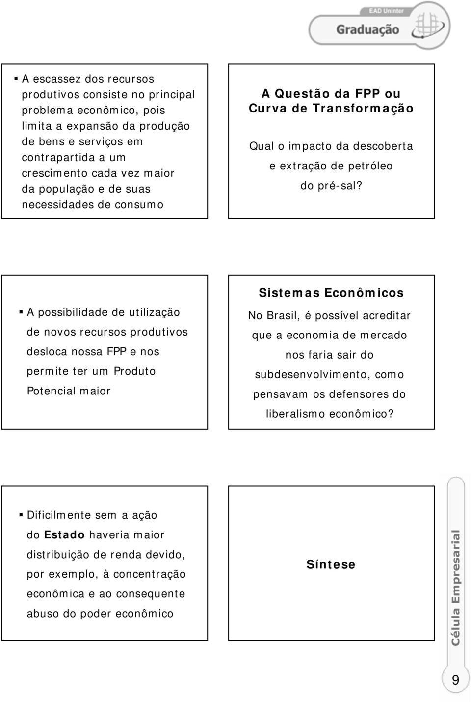 A possibilidade de utilização de novos recursos produtivos desloca nossa FPP e nos permite ter um Produto Potencial maior Sistemas Econômicos No Brasil, é possível acreditar que a economia de