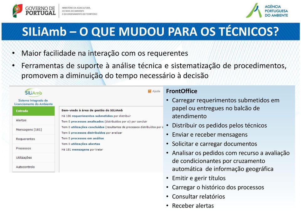 necessário à decisão FrontOffice Carregar requerimentos submetidos em papel ou entregues no balcão de atendimento Distribuir os pedidos pelos técnicos