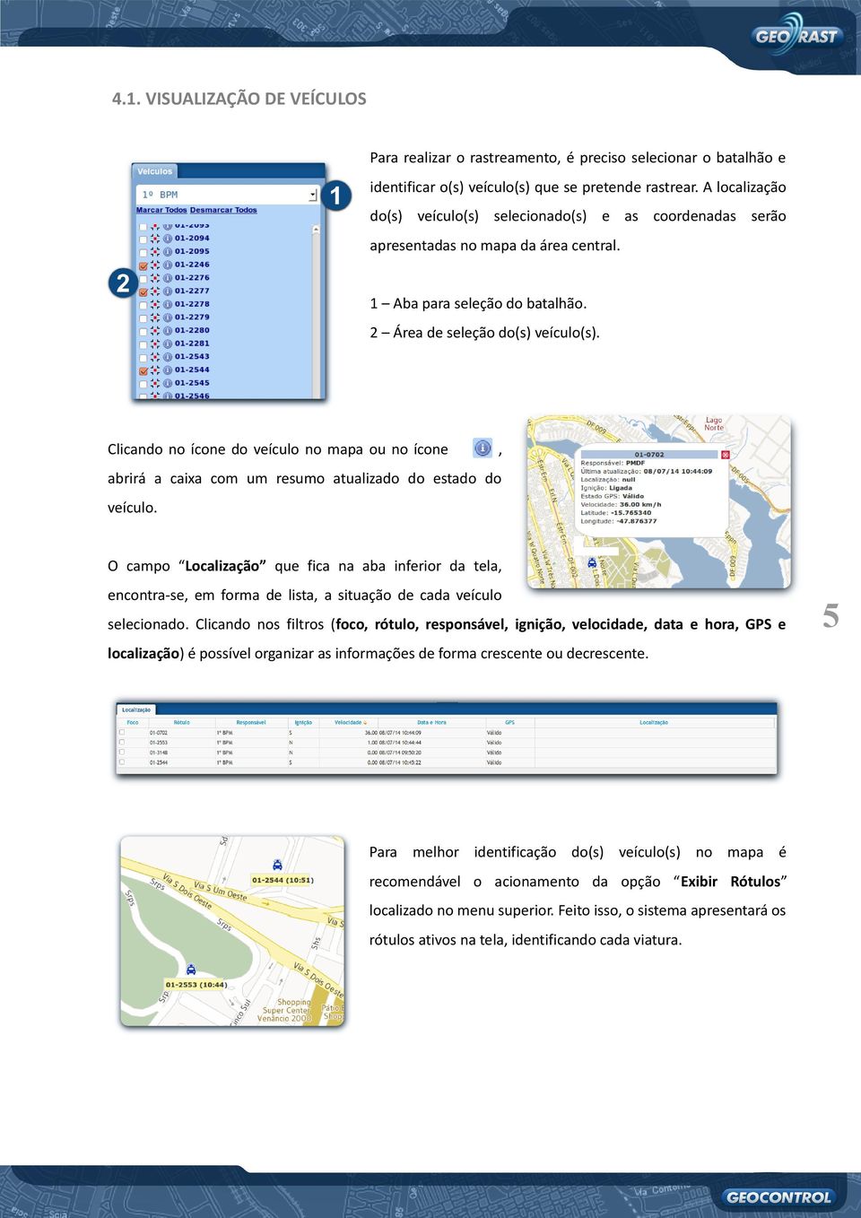 Clicando no ícone do veículo no mapa ou no ícone, abrirá a caixa com um resumo atualizado do estado do veículo.