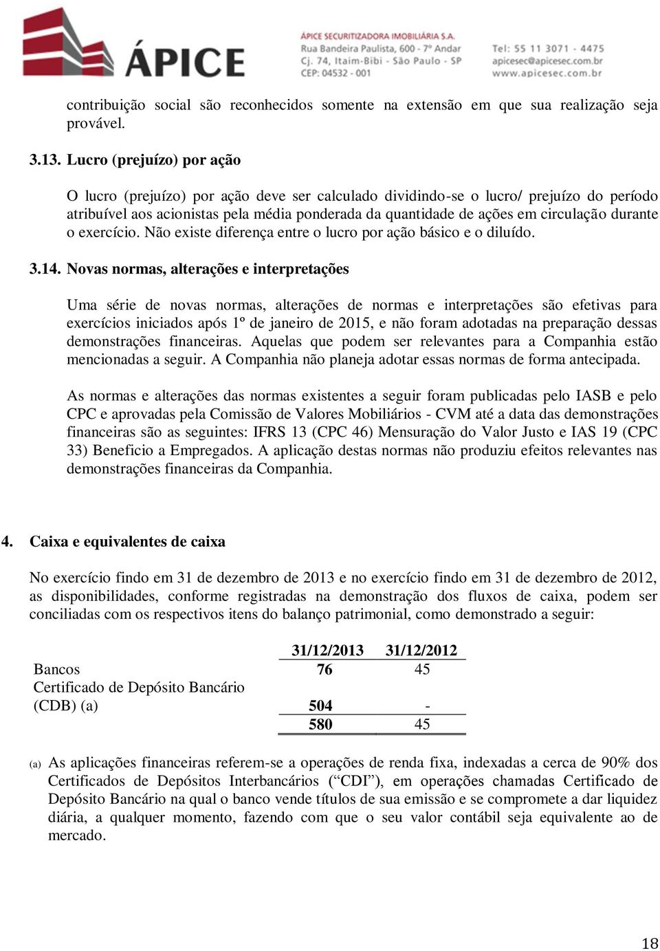 durante o exercício. Não existe diferença entre o lucro por ação básico e o diluído. 3.14.