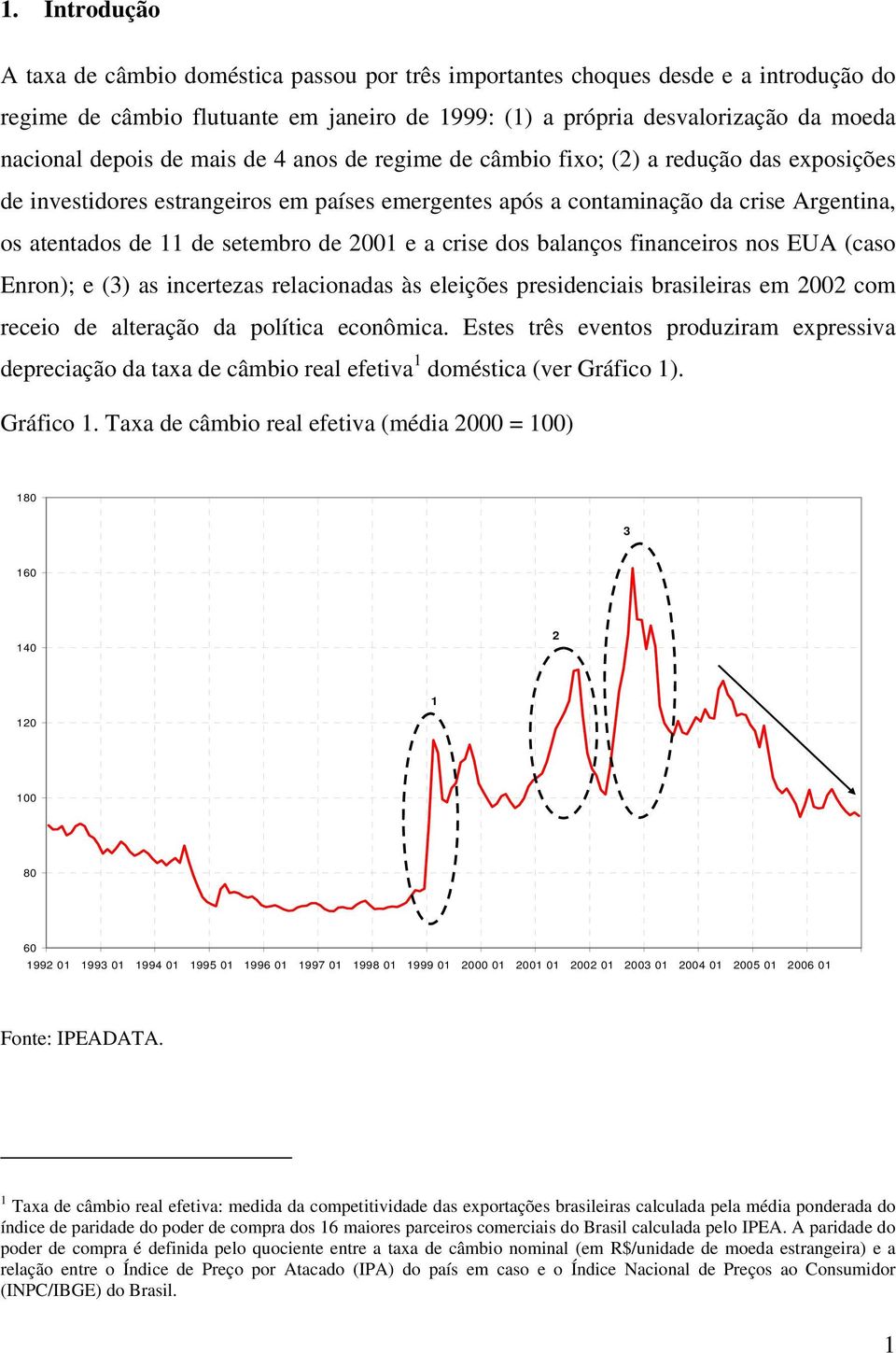 crise dos balanços financeiros nos EUA (caso Enron); e (3) as incerezas relacionadas às eleições presidenciais brasileiras em 2002 com receio de aleração da políica econômica.
