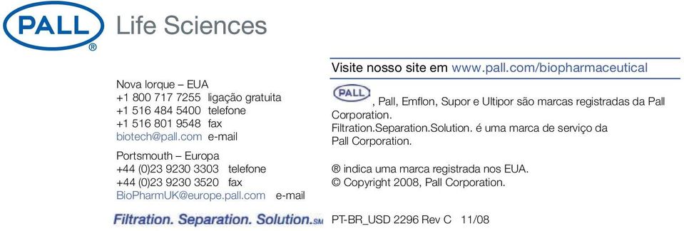 com e-mail Visite nosso site em www.pall.