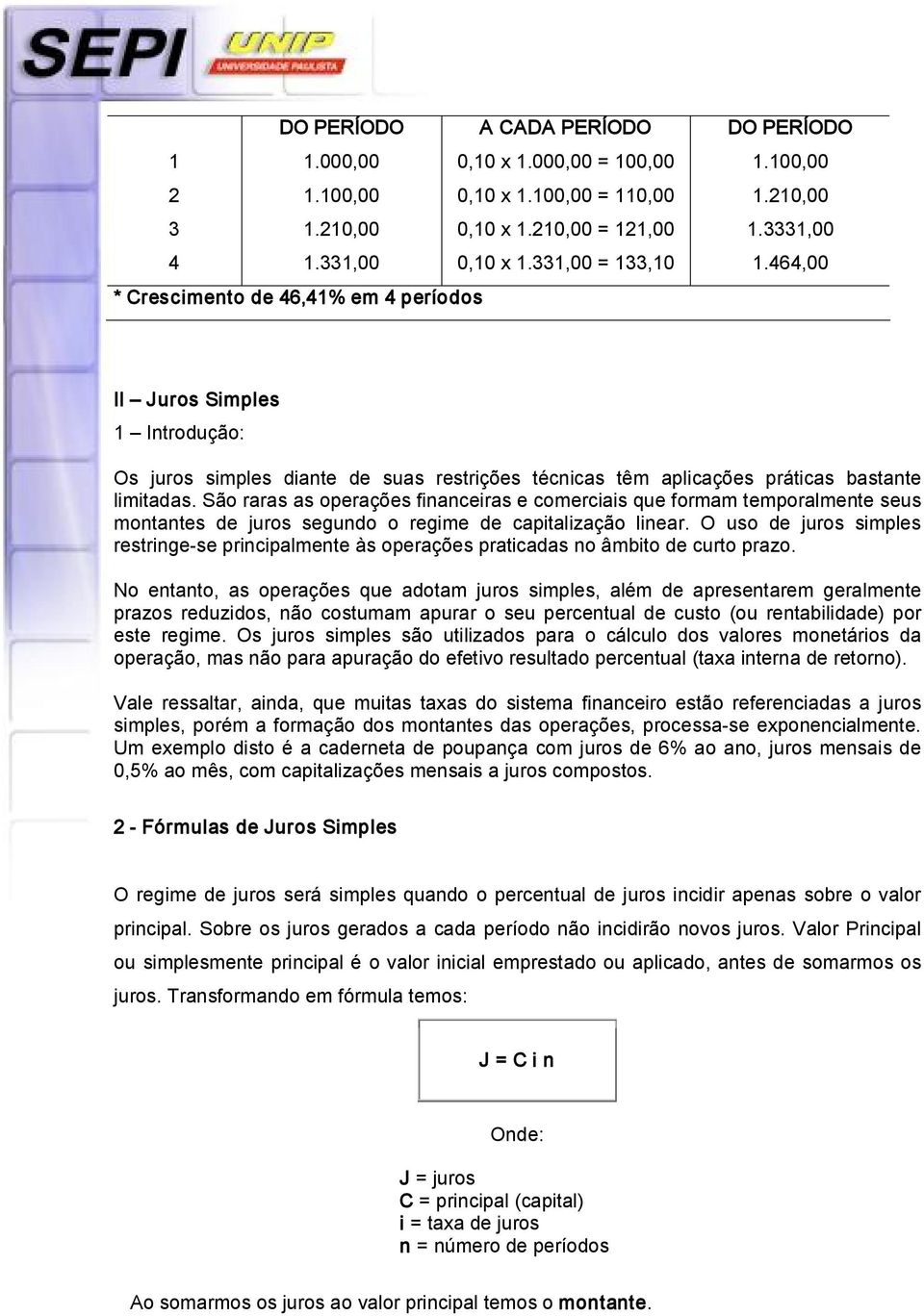 São raras as operações fiaceiras e comerciais que formam temporalmete seus motates de juros segudo o regime de capitalização liear.