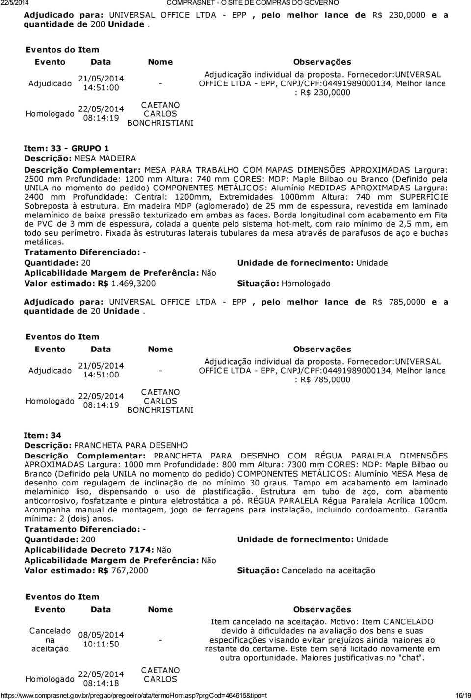 2500 mm Profundidade: 1200 mm Altura: 740 mm C ORES: MDP: Maple Bilbao ou Branco (Definido pela UNILA no momento do pedido) C OMPONENTES METÁLIC OS: Alumínio MEDIDAS APROXIMADAS Largura: 2400 mm