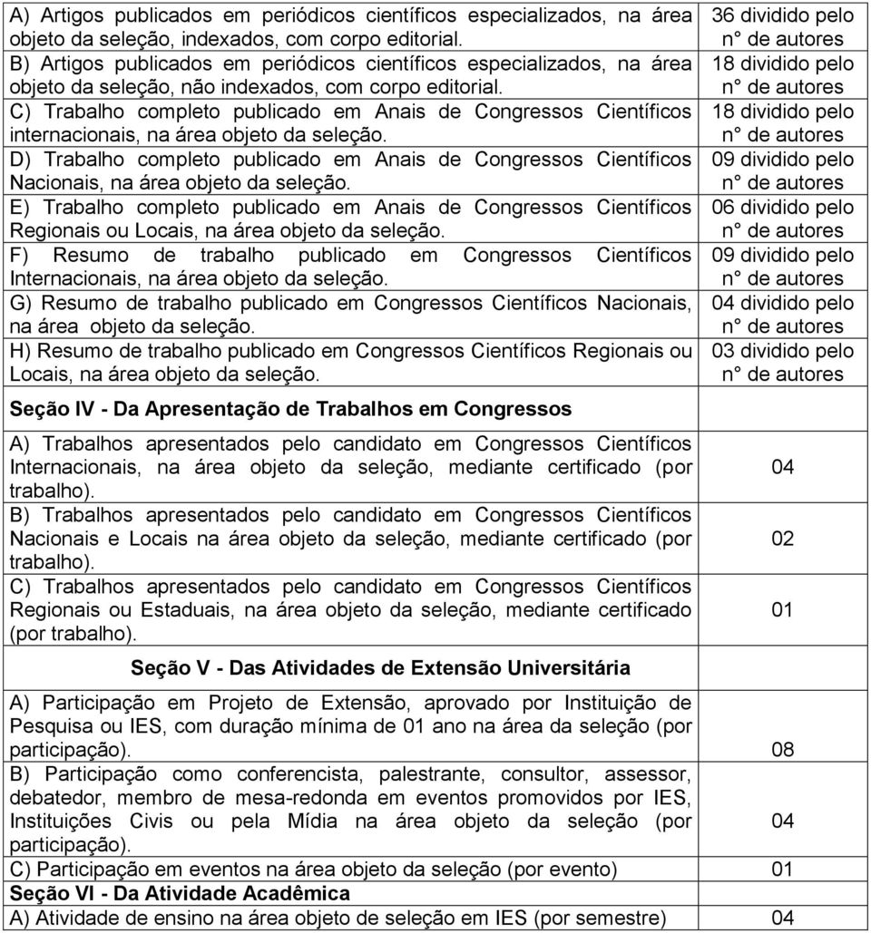 C) Trabalho completo publicado em Anais de Congressos Científicos internacionais, na área objeto da seleção.