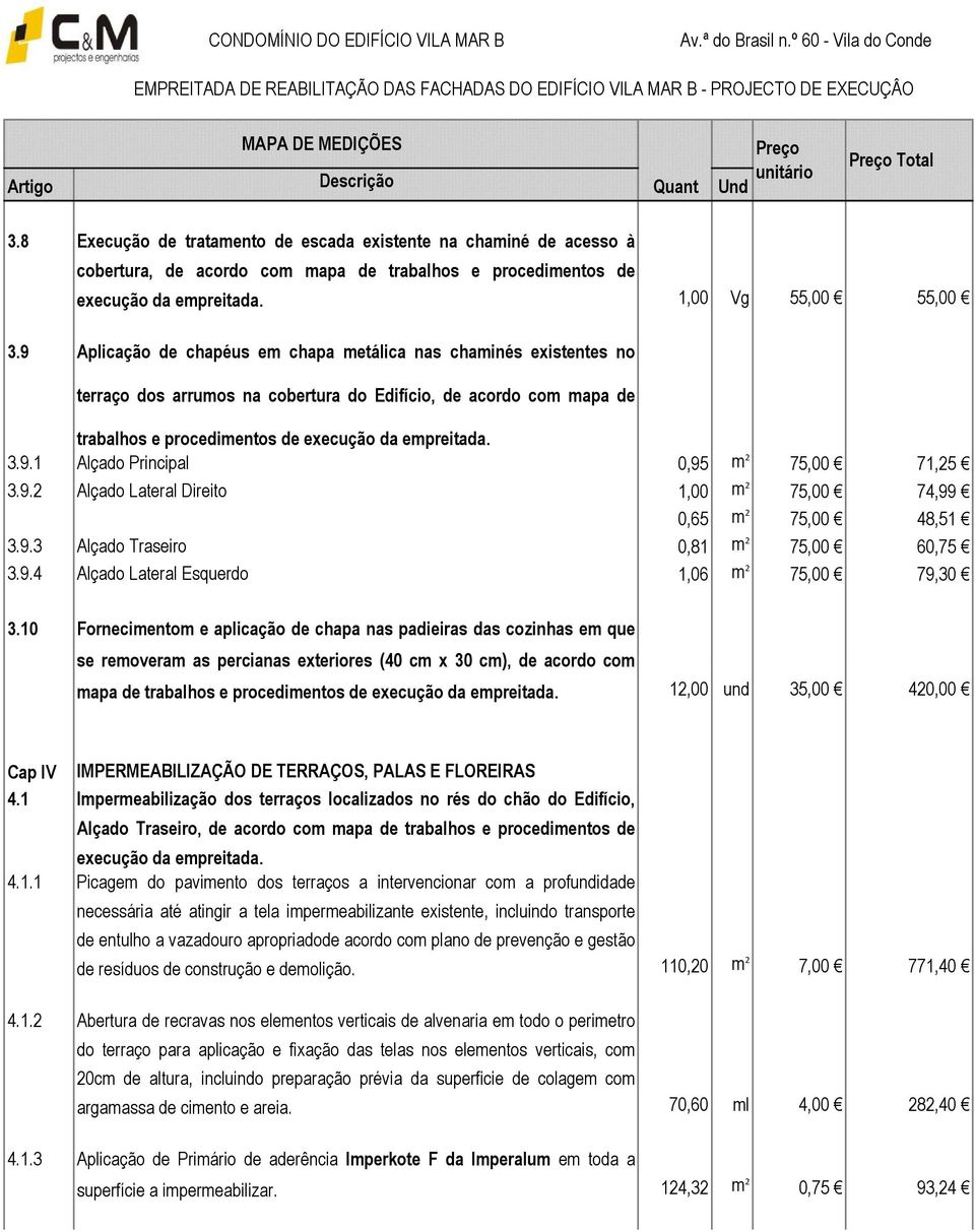 9.2 Alçado Lateral Direito 1,00 m 2 75,00 74,99 0,65 m 2 75,00 48,51 3.9.3 Alçado Traseiro 0,81 m 2 75,00 60,75 3.9.4 Alçado Lateral Esquerdo 1,06 m 2 75,00 79,30 3.