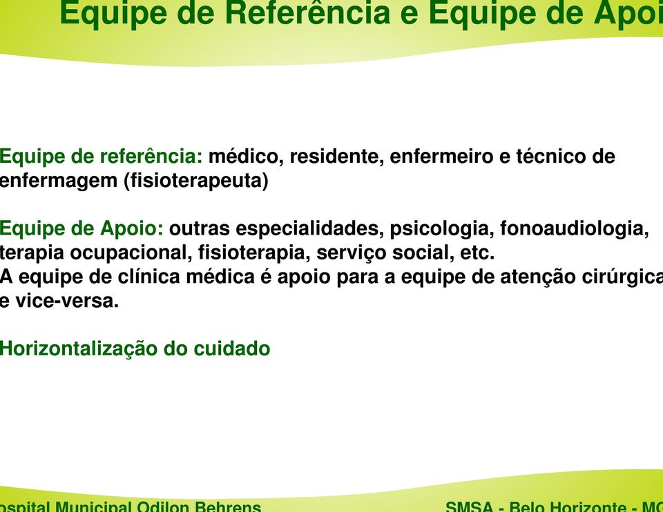 psicologia, fonoaudiologia, erapia ocupacional, fisioterapia, serviço social, etc.