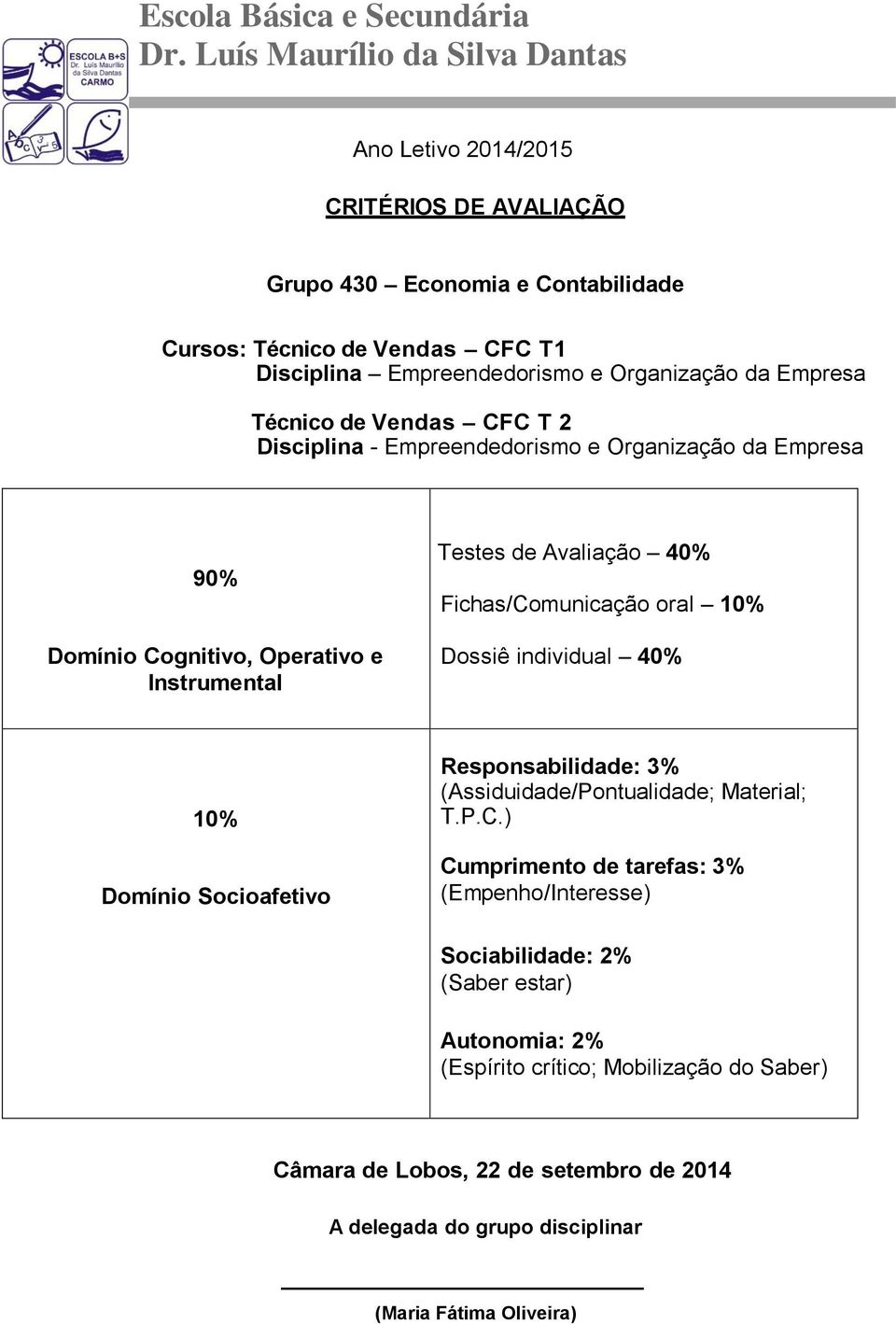 Empreendedorismo e Organização da Empresa Testes de Avaliação 40%