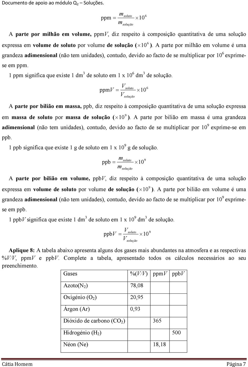 soluto pp = 10 A parte por bilião e assa, ppb, diz respeito à coposição quantitativa de ua expressa 9 e assa de soluto por assa de ( 10 ).