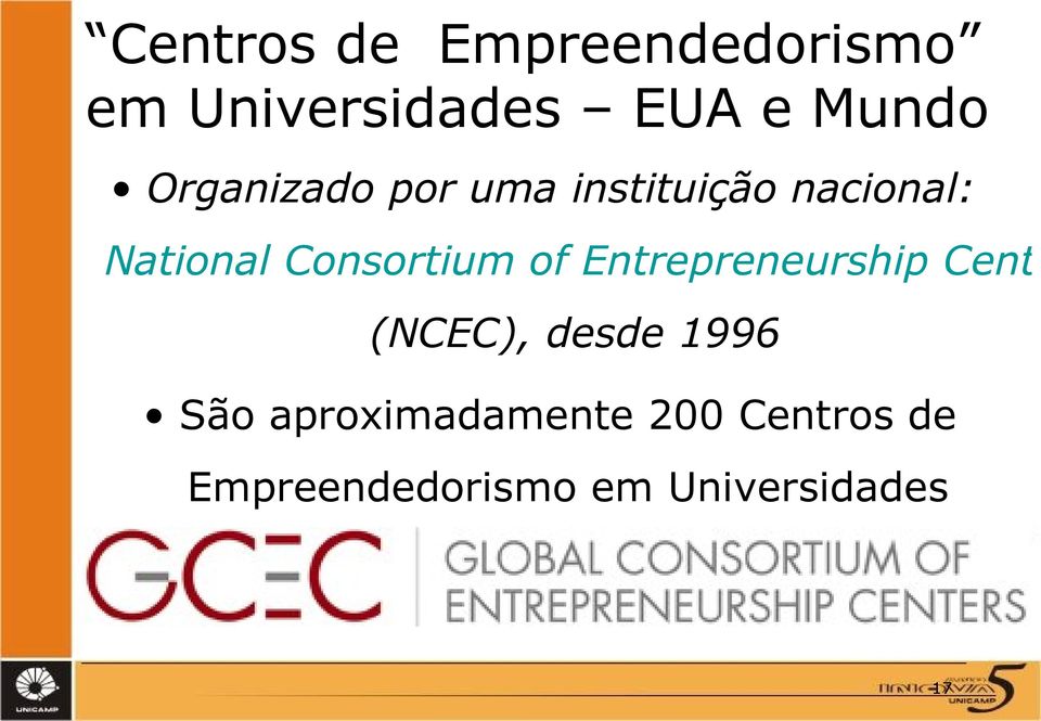Consortium of Entrepreneurship Cente (NCEC), desde 1996