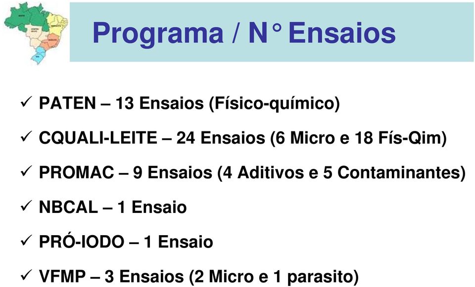 9 Ensaios (4 Aditivos e 5 Contaminantes) NBCAL 1