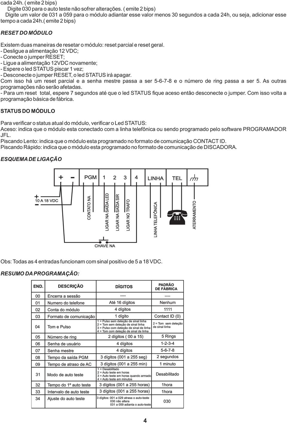 ( emite 2 bips) RESET DO MÓDULO Existem duas maneiras de resetar o módulo: reset parcial e reset geral.