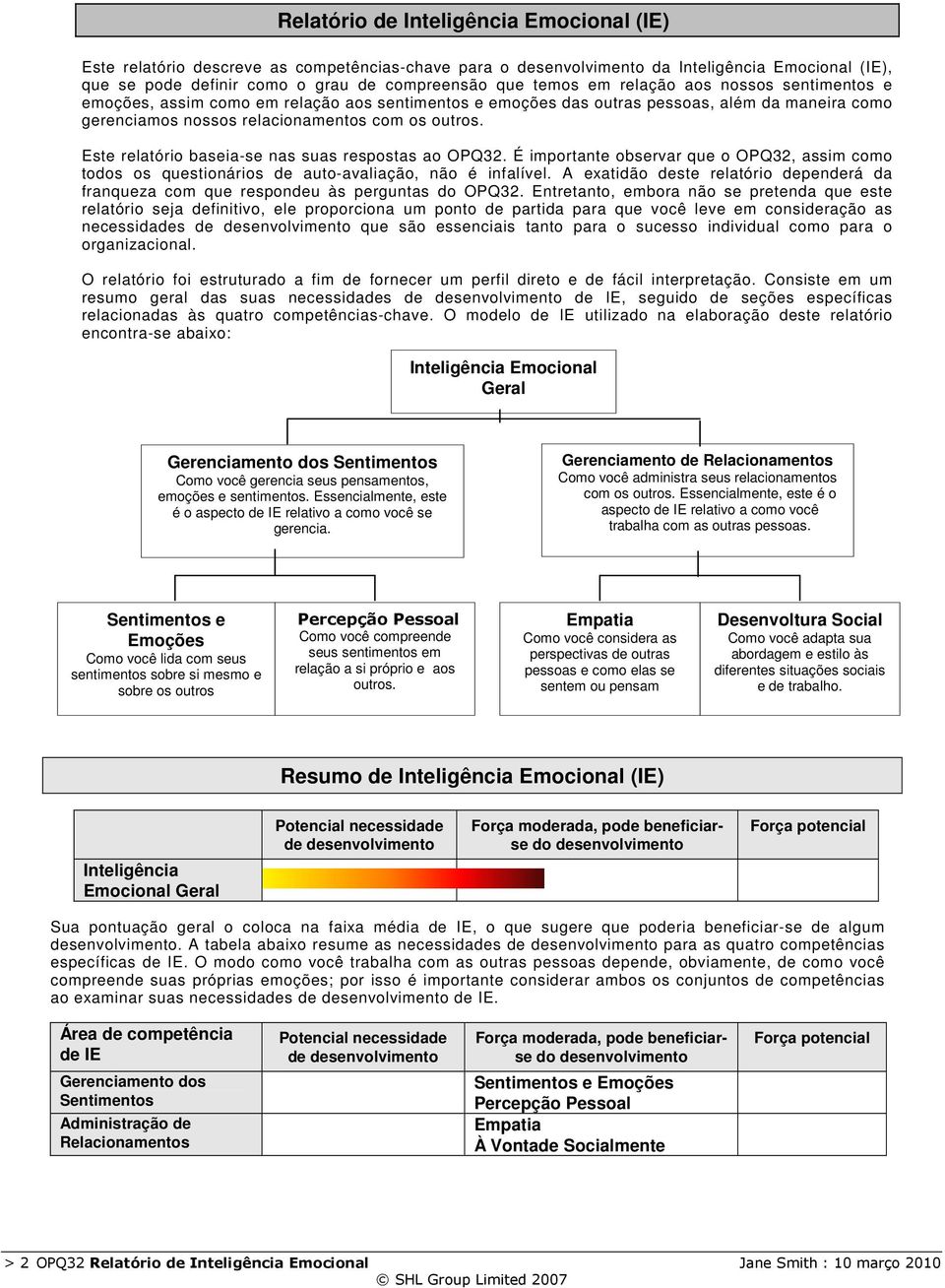 Este relatório baseia-se nas suas respostas ao OPQ32. É importante observar que o OPQ32, assim como todos os questionários de auto-avaliação, não é infalível.