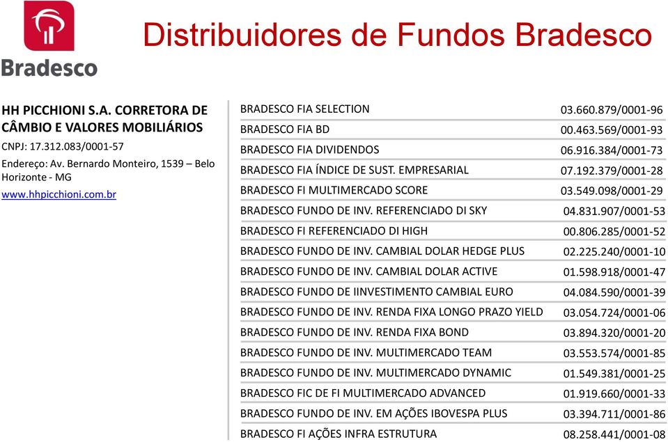 CAMBIAL DOLAR HEDGE PLUS BRADESCO FUNDO DE INV. CAMBIAL DOLAR ACTIVE BRADESCO FUNDO DE IINVESTIMENTO CAMBIAL EURO BRADESCO FUNDO DE INV. RENDA FIXA LONGO PRAZO YIELD BRADESCO FUNDO DE INV.