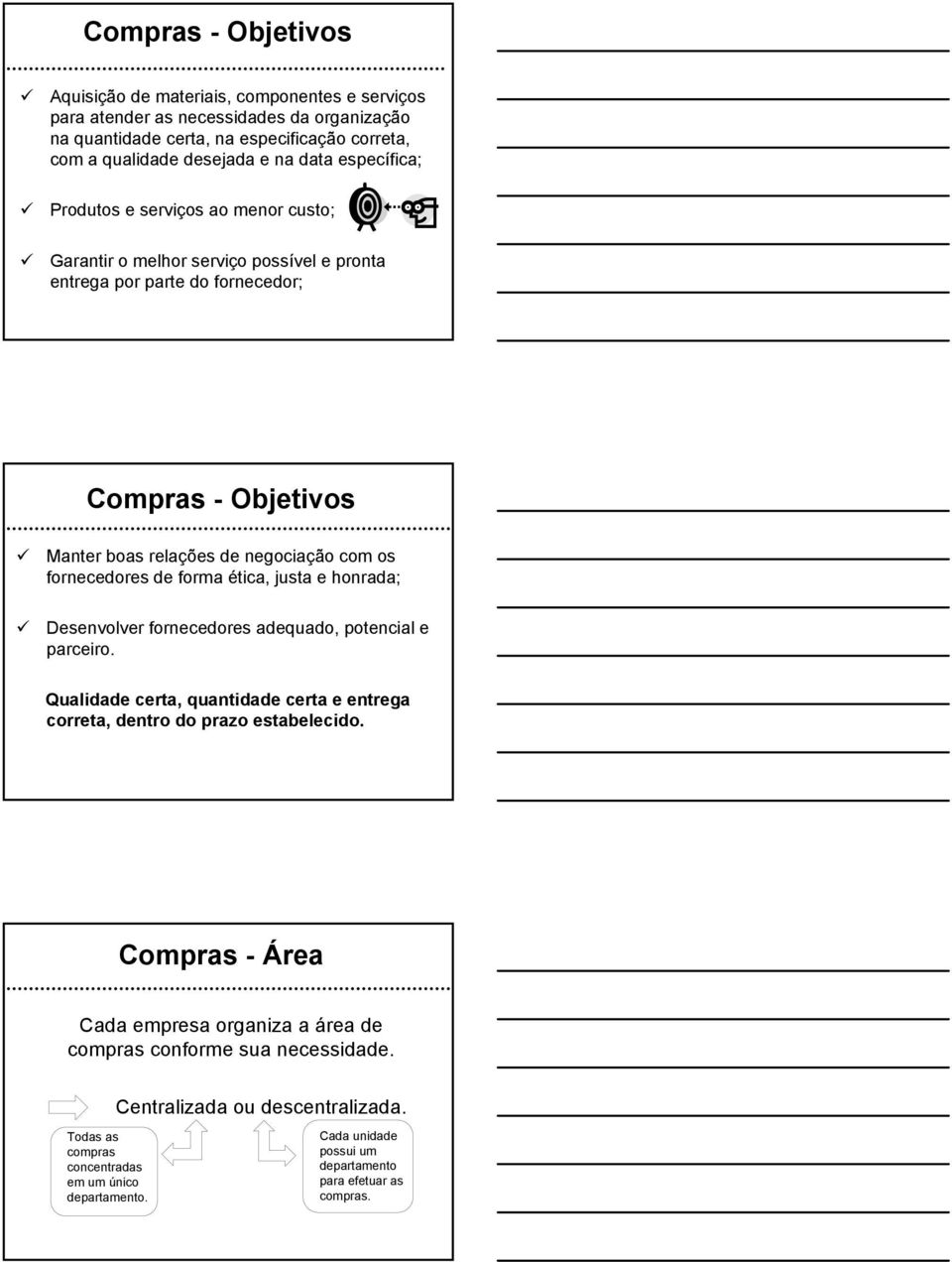 fornecedores de forma ética, justa e honrada; Desenvolver fornecedores adequado, potencial e parceiro. Qualidade certa, quantidade certa e entrega correta, dentro do prazo estabelecido.