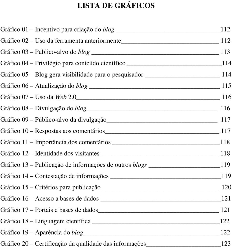 0 116 Gráfico 08 Divulgação do blog 116 Gráfico 09 Público-alvo da divulgação 117 Gráfico 10 Respostas aos comentários 117 Gráfico 11 Importância dos comentários 118 Gráfico 12 Identidade dos