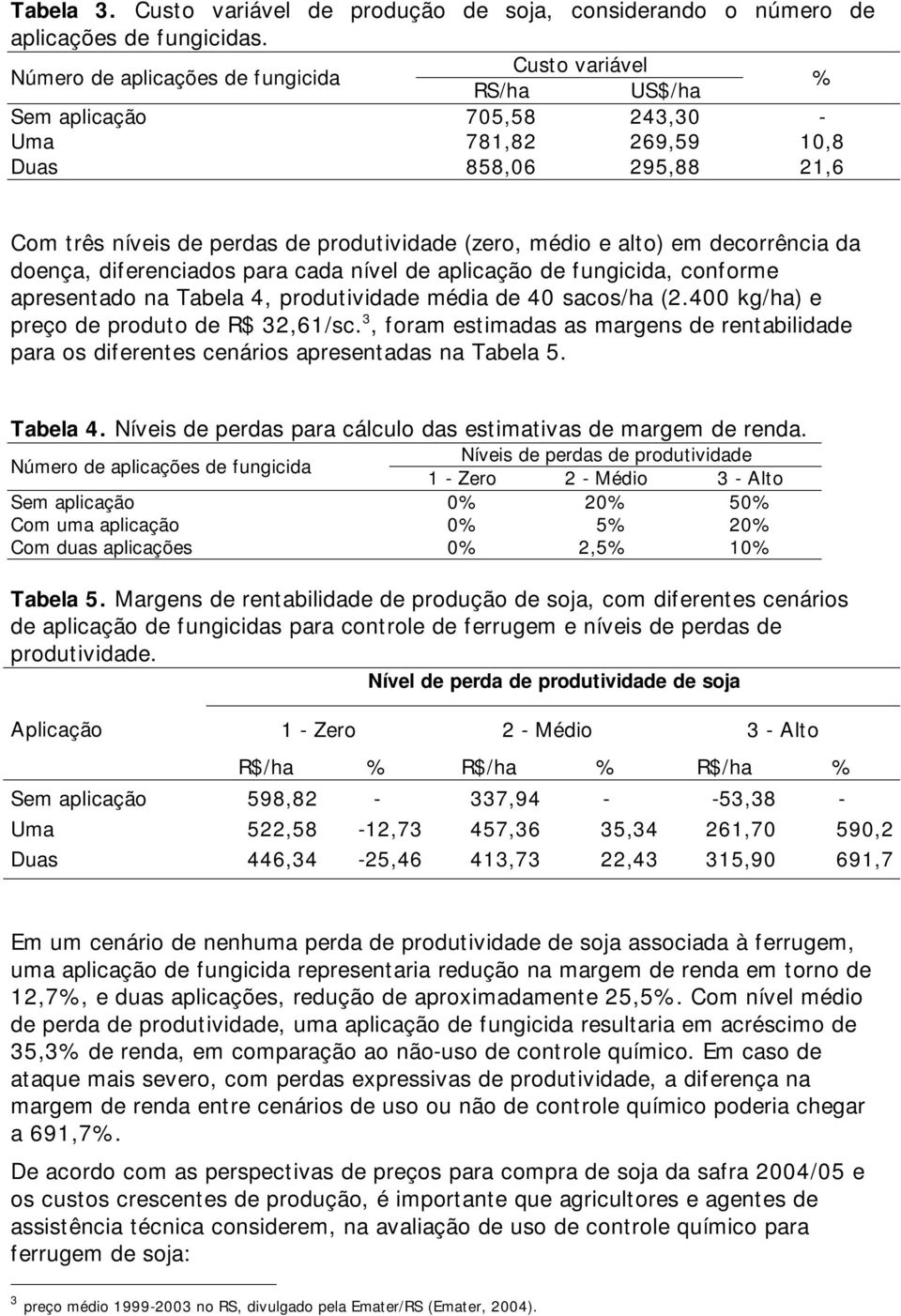 alto) em decorrência da doença, diferenciados para cada nível de aplicação de fungicida, conforme apresentado na Tabela 4, produtividade média de 40 sacos/ha (2.