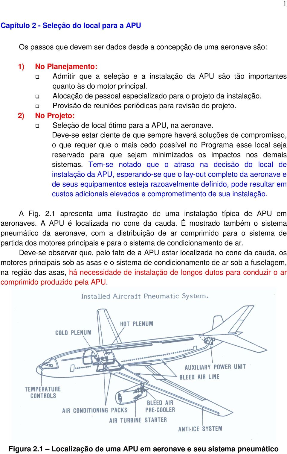 2) No Projeto: Seleção de local ótimo para a APU, na aeronave.