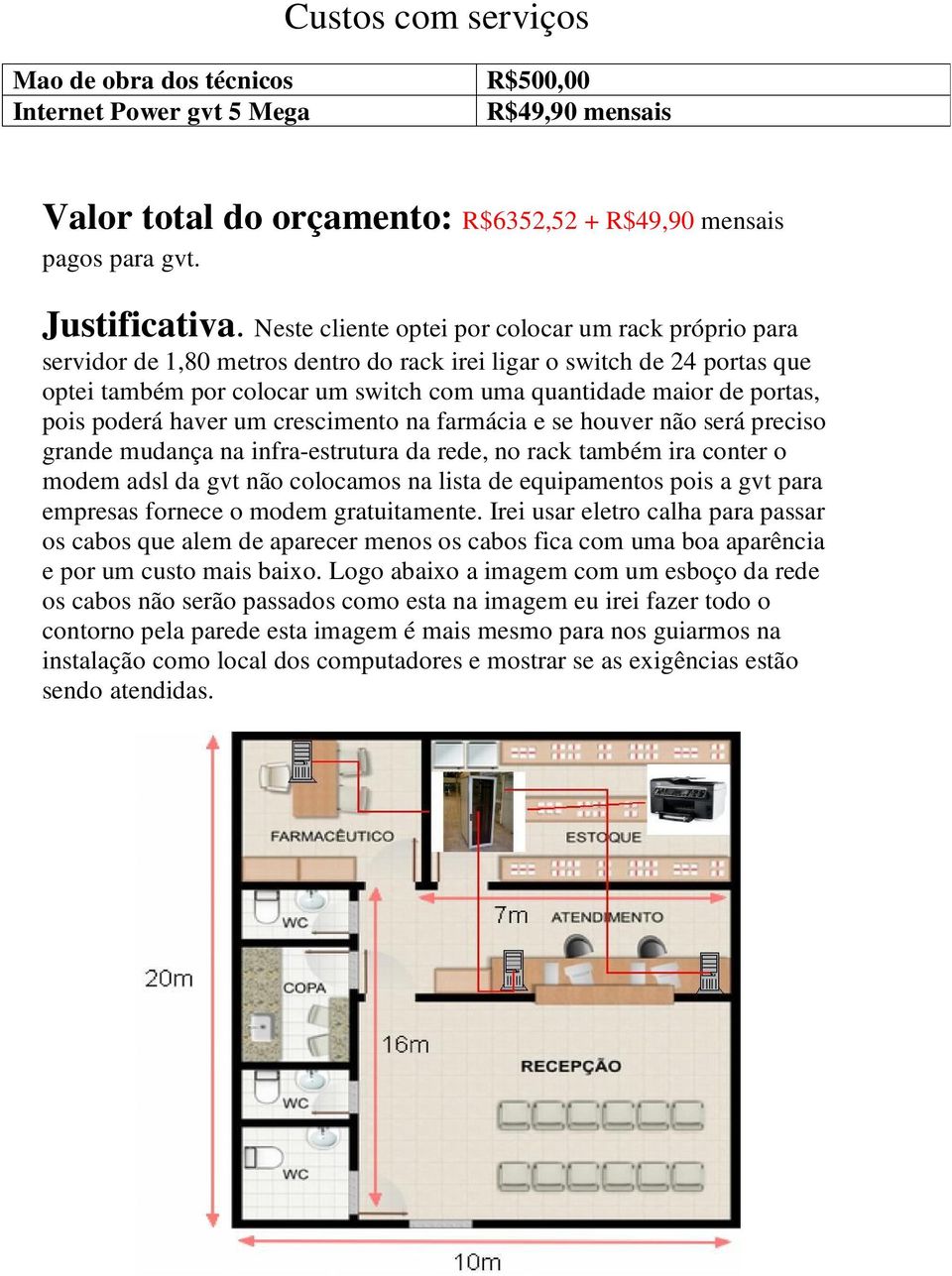 pois poderá haver um crescimento na farmácia e se houver não será preciso grande mudança na infra-estrutura da rede, no rack também ira conter o modem adsl da gvt não colocamos na lista de