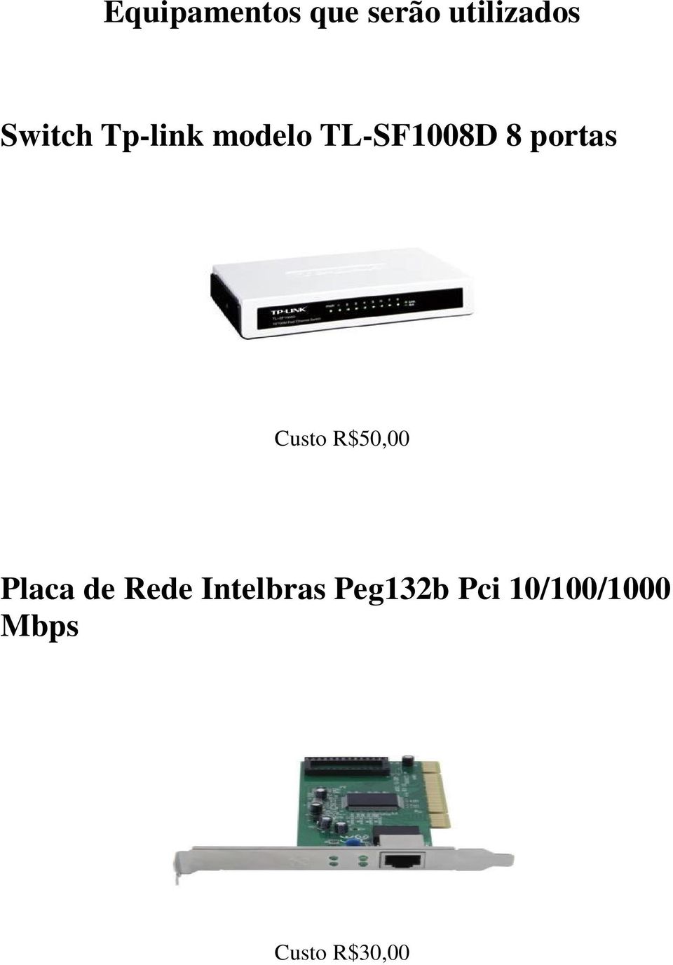 portas Custo R$50,00 Placa de Rede