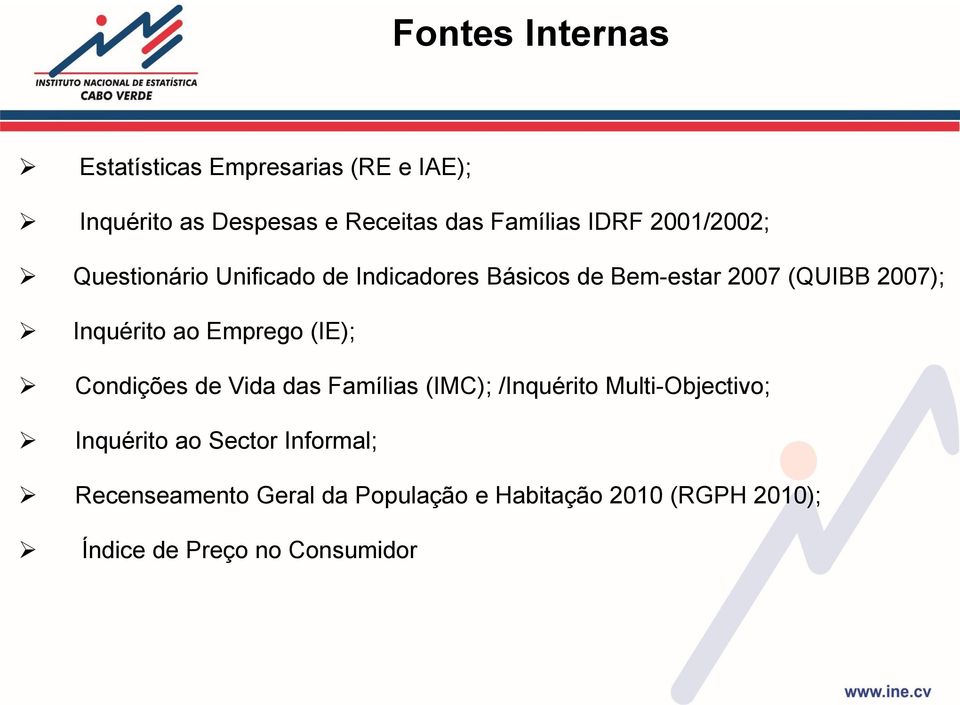 Inquérito ao Emprego (IE); Condições de Vida das Famílias (IMC); /Inquérito Multi-Objectivo;