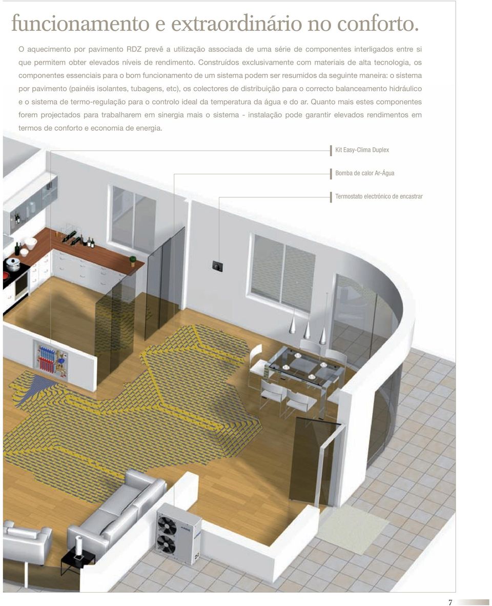 Construídos exclusivamente com materiais de alta tecnologia, os componentes essenciais para o bom funcionamento de um sistema podem ser resumidos da seguinte maneira: o sistema por pavimento (painéis