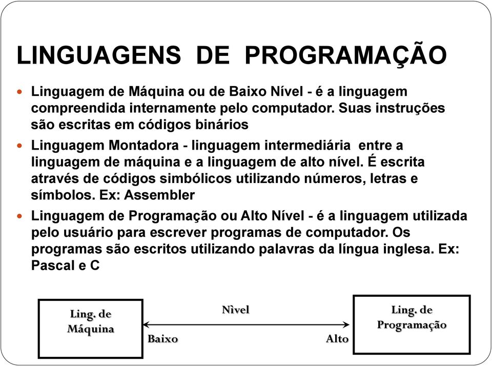 É escrita através de códigos simbólicos utilizando números, letras e símbolos.