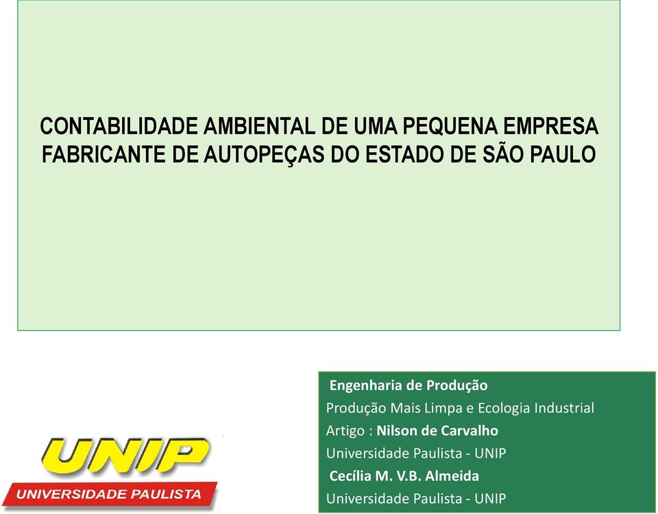 Mais Limpa e Ecologia Industrial Artigo : Nilson de Carvalho